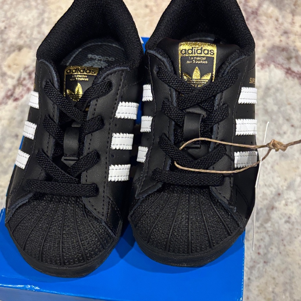 Adidas Kids Black Sneakers with White Stripes